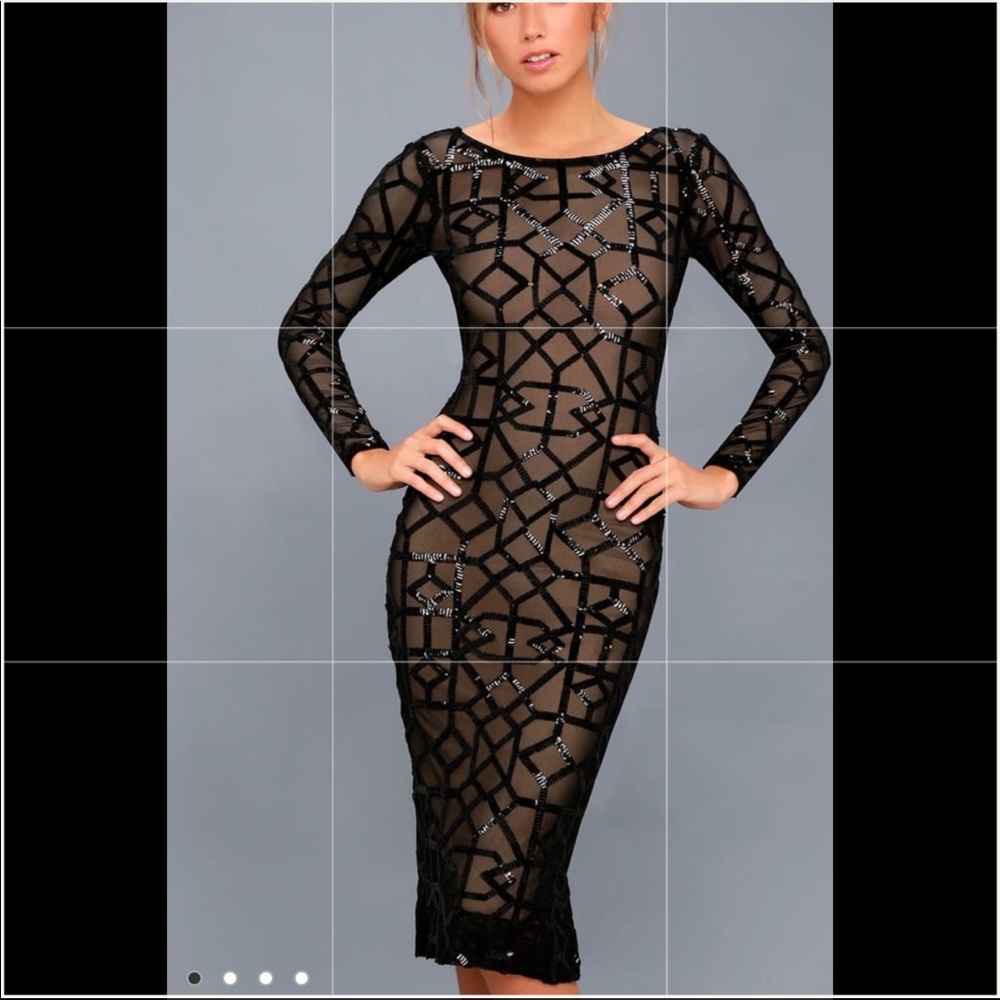 Mila Black Sequin Long Sleeve midi dress - LULU’s